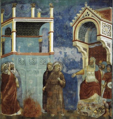 The Trial by Fire, St. Francis offers to walk through fire, to convert the Sultan of Egypt