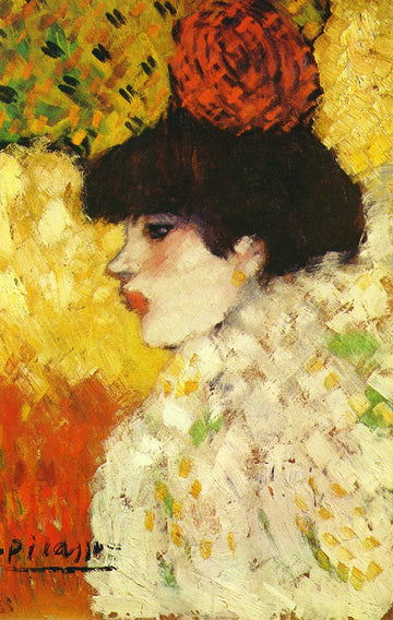 Profile of a young girl. Girl with red flower in her hair
