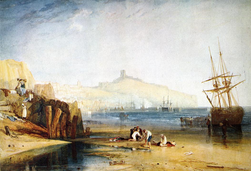 Scarborough Town and Castle. Morning. Boys Catching Crabs