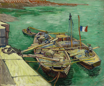 Quay with Men Unloading Sand Barges