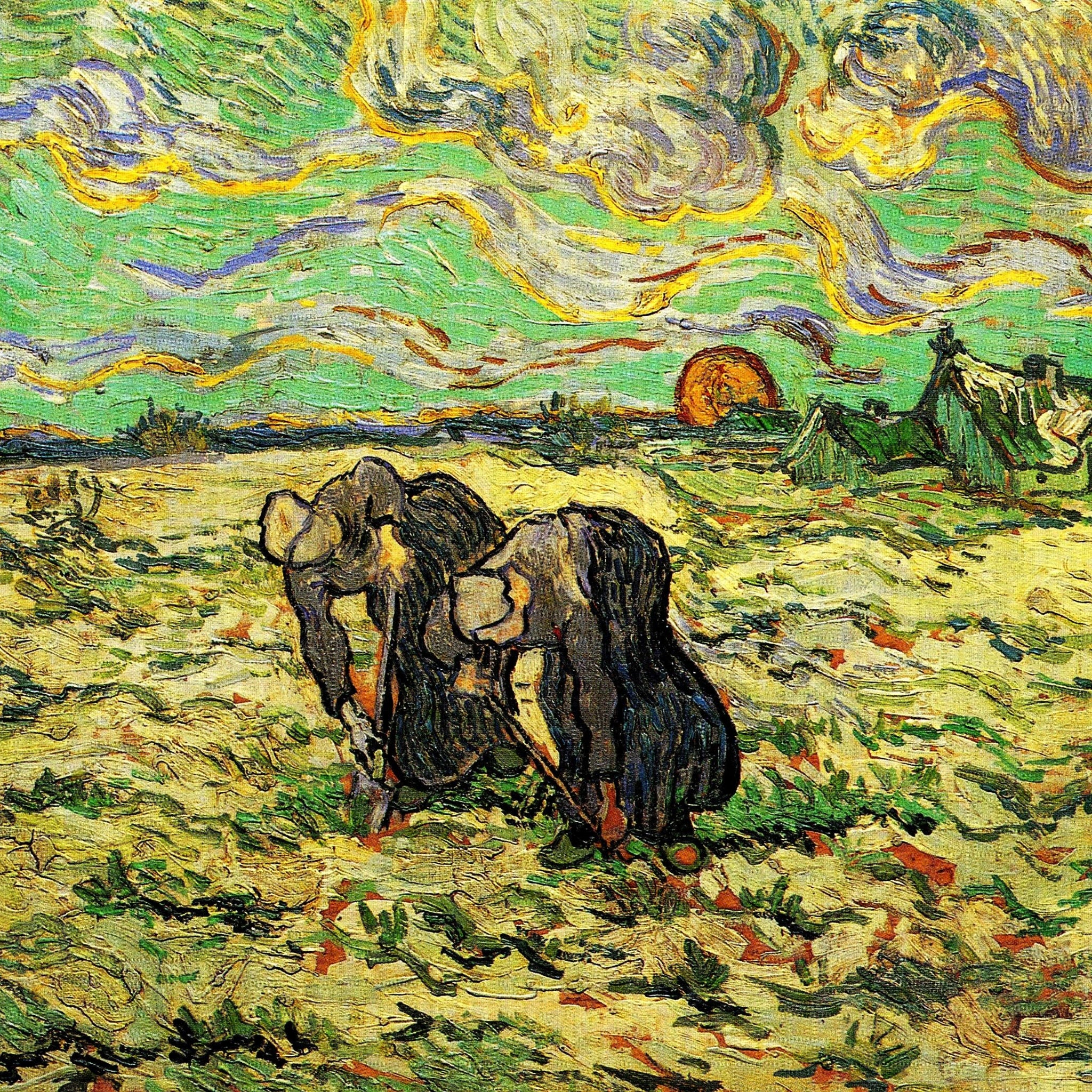 Two Peasant Women Digging in Field with Snow, 1890