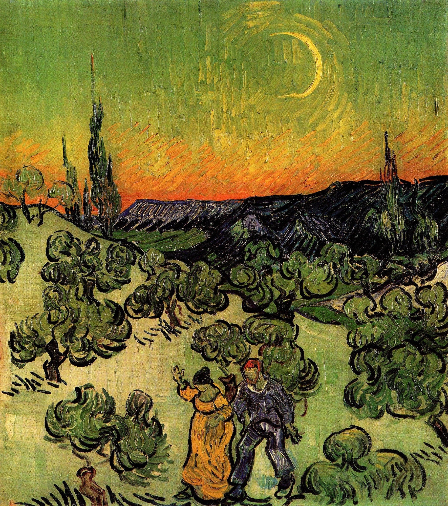 Landscape with Couple Walking and Crescent Moon, 1890